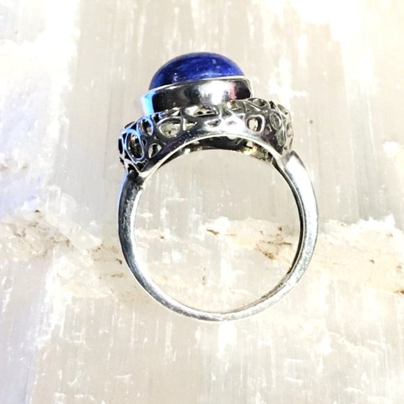Genuine Lapis Lazuli Round .925 Ring Ornate Silver size 6.5 - Picture 5 of 13